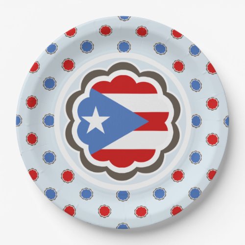 Puerto Rican Flag Cute Floral Lunch Dinner Paper Plates