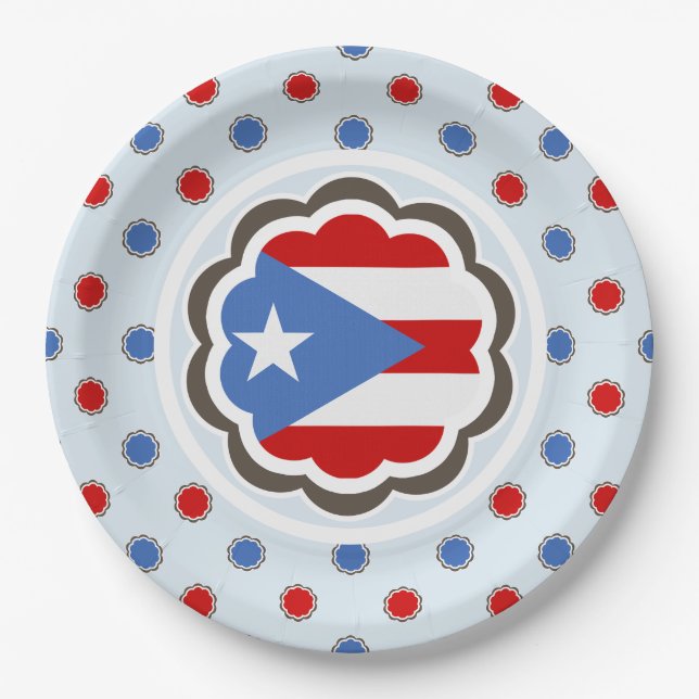 Puerto Rican Flag Cute Floral Lunch Dinner Paper Plates (Front)