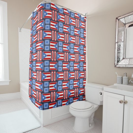 Puerto Rican Flag Geometric Pattern Custom Shower Curtain