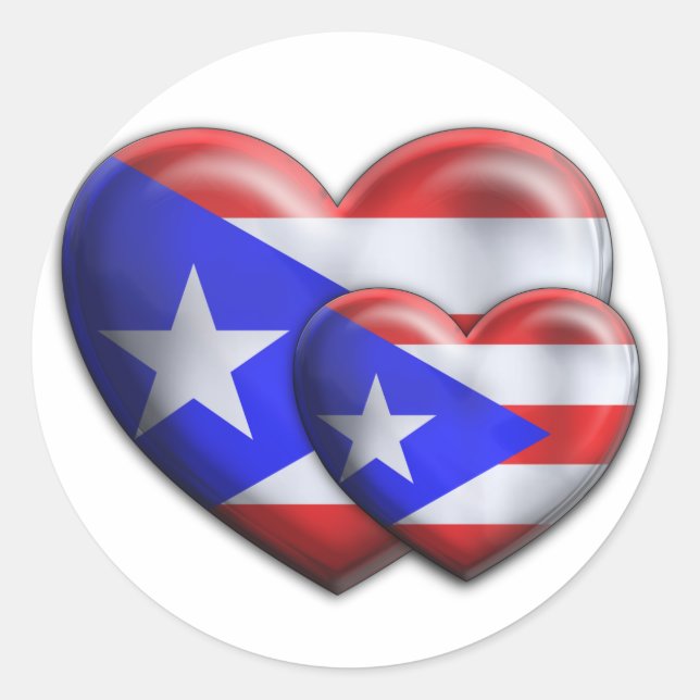 Puerto Rican Flag Hearts Classic Round Sticker (Front)
