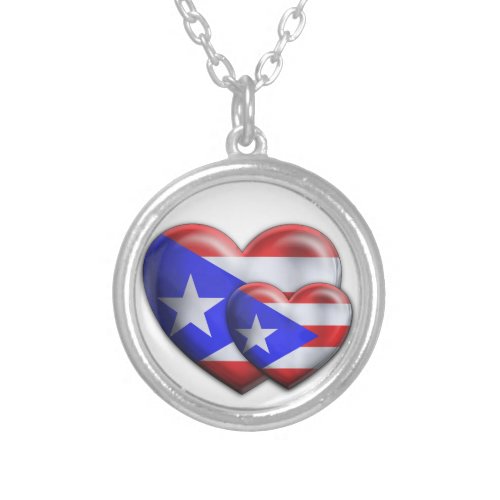 Puerto Rican Flag Hearts Silver Plated Necklace