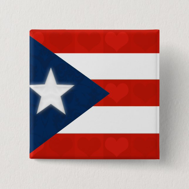 Puerto Rican Flag of Red Striped Hearts Button (Front)