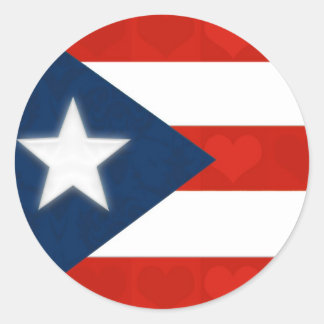 Puerto Rican Flag of Red Striped Hearts Classic Round Sticker
