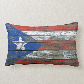 Puerto Rican Flag On Rough Wood Boards Effect Lumbar Pillow by UniqueFlags at Zazzle