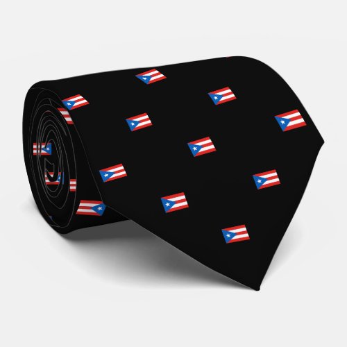 Puerto Rican Flag Patterned Black Neck Tie