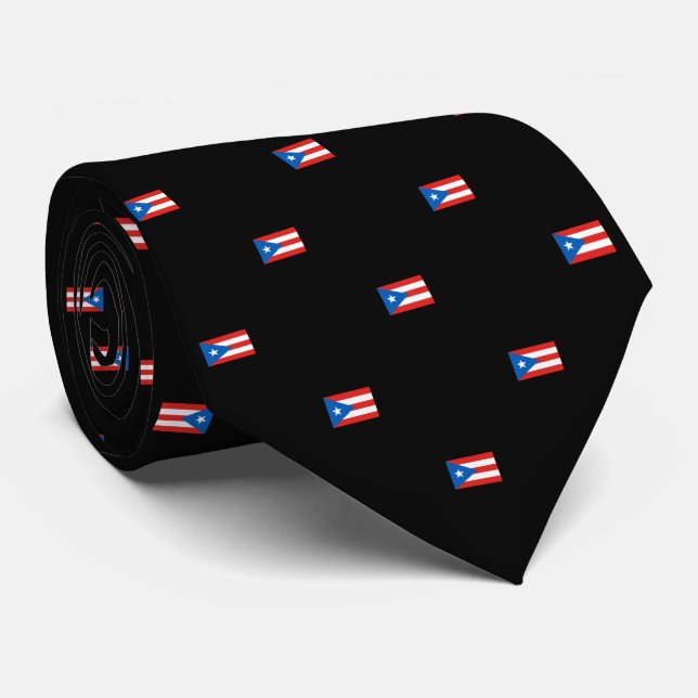 Puerto Rican Flag Patterned Black Neck Tie (Rolled)