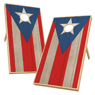 Puerto Rican Flag – Rustic Americana (Drag & Drop) Cornhole Set