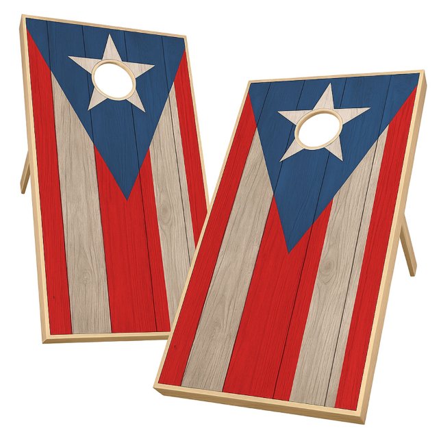 Puerto Rican Flag – Rustic Americana (Drag & Drop) Cornhole Set (Creator Uploaded)