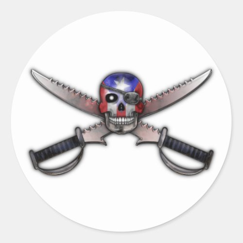Puerto Rican Flag _ Skull and Crossed Swords Classic Round Sticker