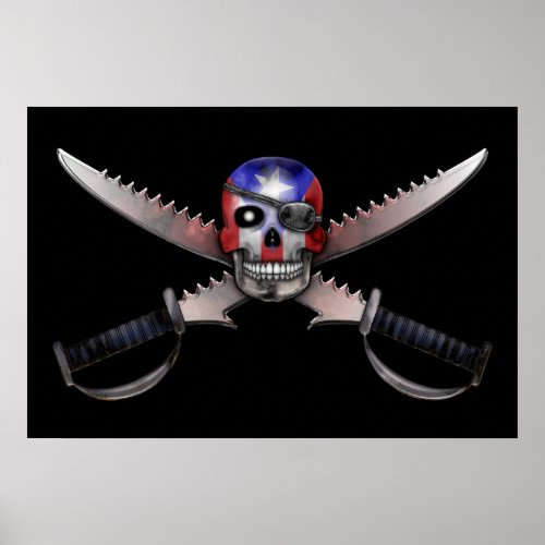 Puerto Rican Flag _ Skull and Crossed Swords Poster