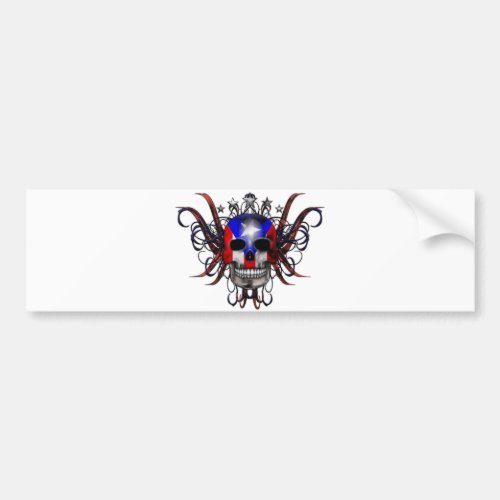 Puerto Rican Flag _ Skull Bumper Sticker