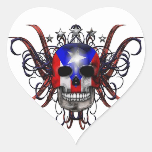 Puerto Rican Flag _ Skull Heart Sticker