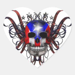 Puerto Rican Flag - Skull Heart Sticker