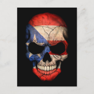 Puerto Rican Flag Skull on Black Postcard