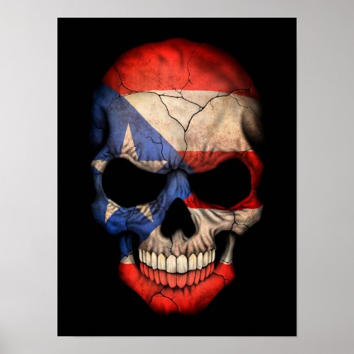 Puerto Rican Flag Skull on Black Poster