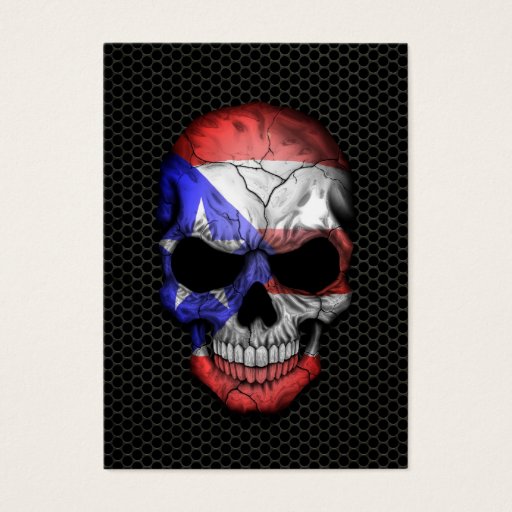 Customizable Puerto Rican Flag Skull on Steel Mesh Graphic Business Card Templates