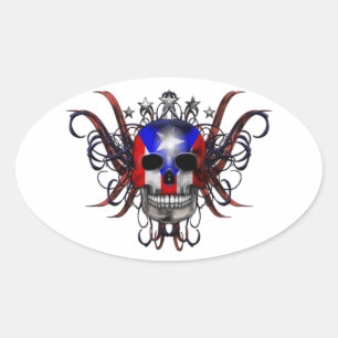 Puerto Rican Flag - Skull Oval Sticker