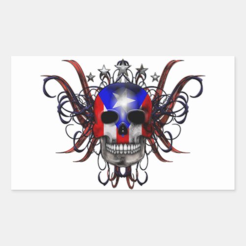 Puerto Rican Flag _ Skull Rectangular Sticker