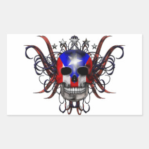 Puerto Rican Flag - Skull Rectangular Sticker