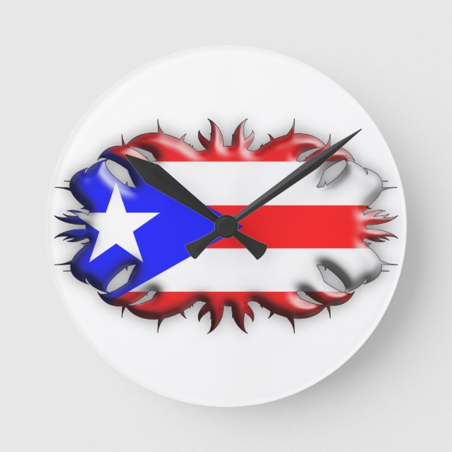 Puerto Rican Flag - Tribal Round Clock (Front)