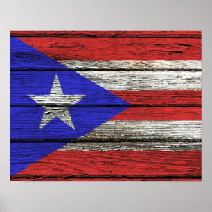 Puerto Rican Flag with Rough Wood Grain Effect Poster