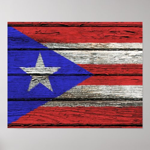 Puerto Rican Flag with Rough Wood Grain Effect Poster