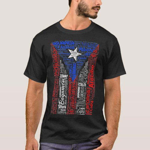 Puerto Rican Flag  with Towns and Cities of Puerto T_Shirt