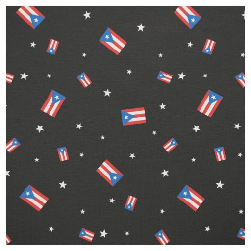 Puerto Rican Flags and Stars Black Fabric