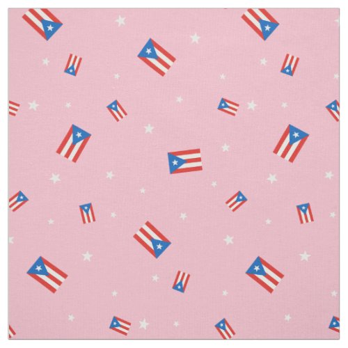 Puerto Rican Flags and Stars Pink Fabric