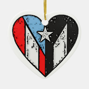 Puerto Rican Flags Boricua Heart, Puerto Rico Ceramic Ornament