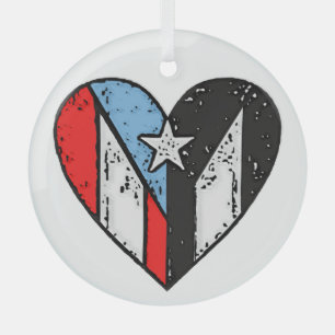 Puerto Rican Flags Boricua Heart, Puerto Rico Glass Ornament