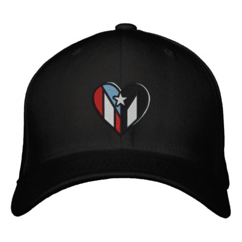 Puerto Rican Flags Heart Embroidered Baseball Cap
