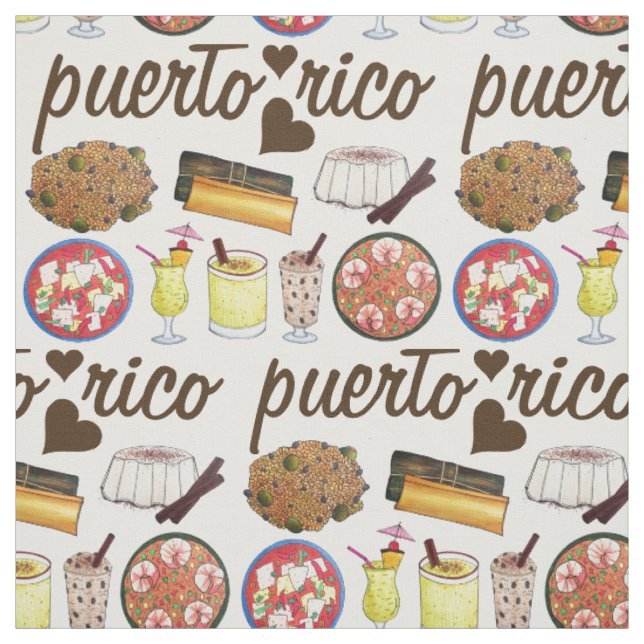 Puerto Rican Food Cuisine Love Puerto Rico Foodie Fabric (Swatch)