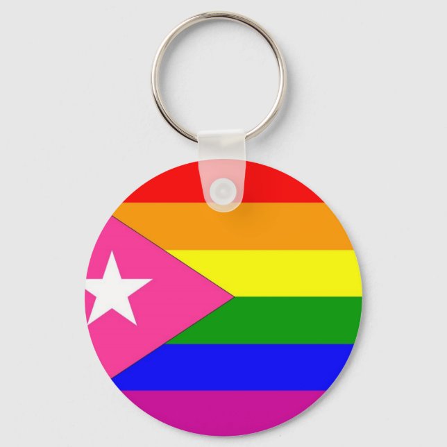 Puerto Rican Gay Pride Flag Keychain (Front)