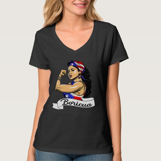 Puerto Rican Girl Boricua Puerto Rico Flag Pride W T-Shirt (Front)