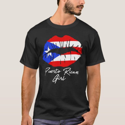Puerto Rican Girl Lips Flag Boricua Caribbean Love T_Shirt