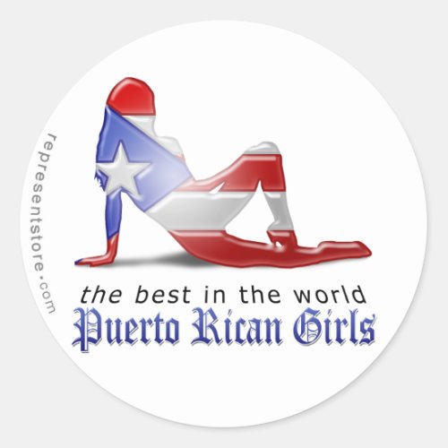 Puerto Rican Girl Silhouette Flag Classic Round Sticker