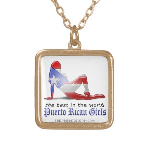 Puerto Rican Girl Silhouette Flag Gold Plated Necklace