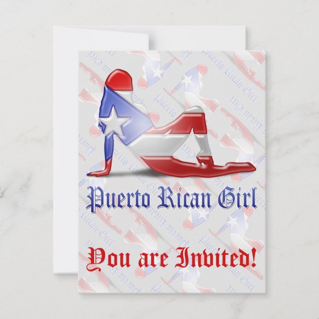 Puerto Rican Girl Silhouette Flag Invitation (Front)