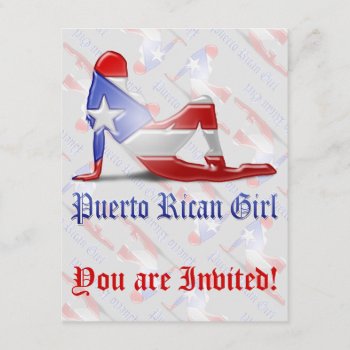 Puerto Rican Girl Silhouette Flag Invitation by representshop at Zazzle