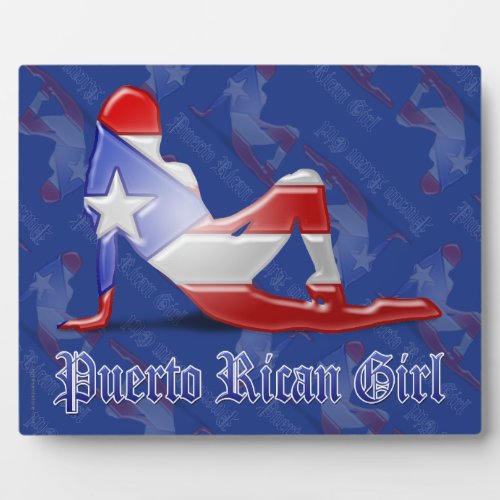 Puerto Rican Girl Silhouette Flag Plaque