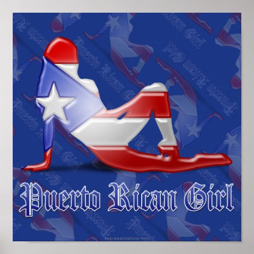 Puerto Rican Girl Silhouette Flag Poster