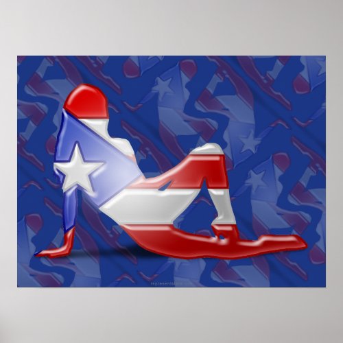 Puerto Rican Girl Silhouette Flag Poster