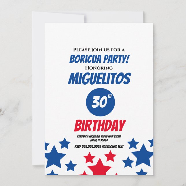Puerto Rican Hispanic Latin Birthday Party Blue Invitation (Front)