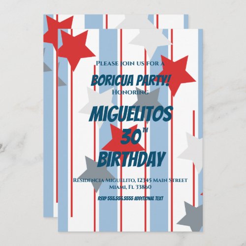 Puerto Rican Hispanic Latin Birthday Party Stars Invitation