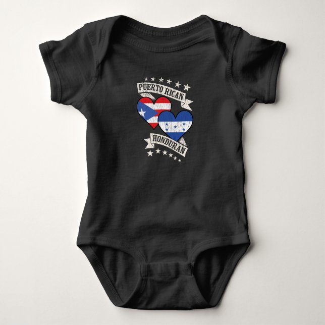 Puerto Rican Honduran Heart Flags Puerto Rico Hond Baby Bodysuit (Front)
