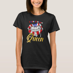Puerto Rican Queen Lips Puerto Rico Flag Art T-Shirt