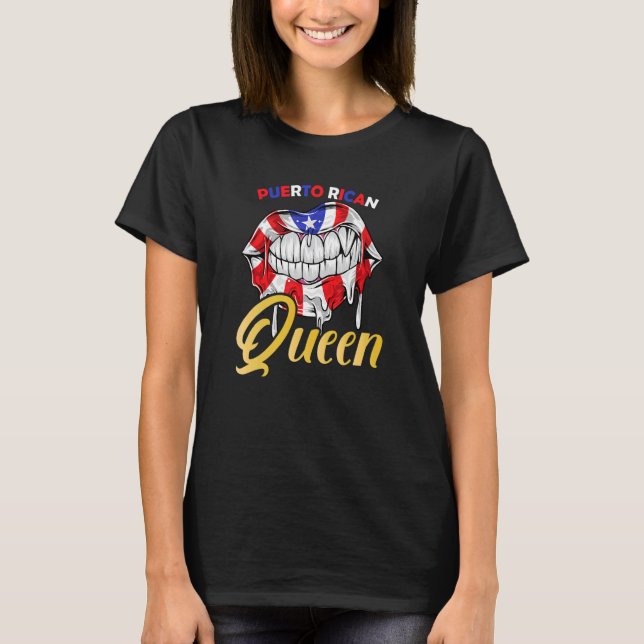 Puerto Rican Queen Lips Puerto Rico Flag Art T-Shirt (Front)