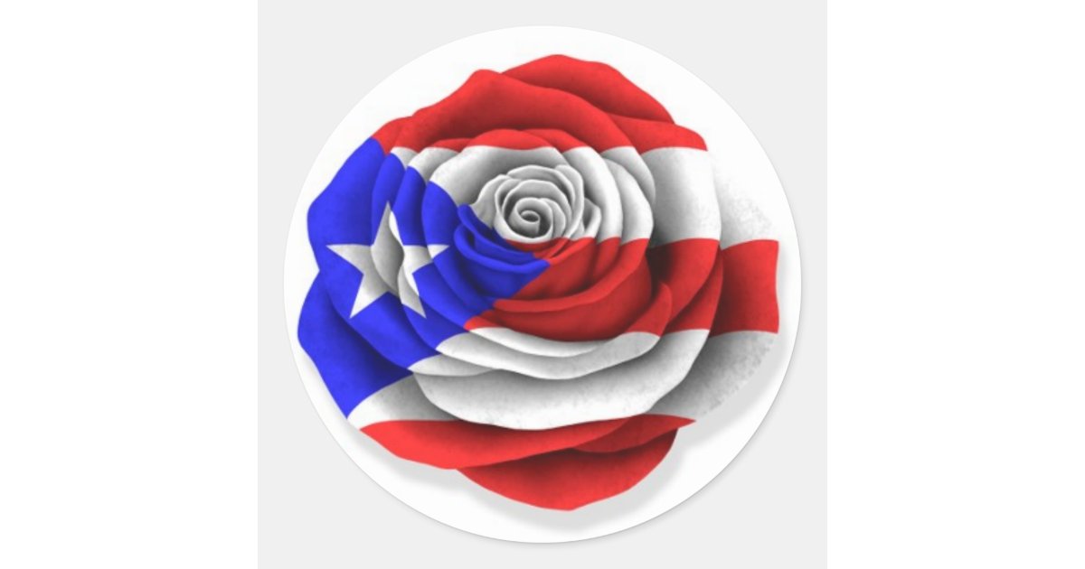 Puerto Rican Rose Flag on White Classic Round Sticker | Zazzle.com
