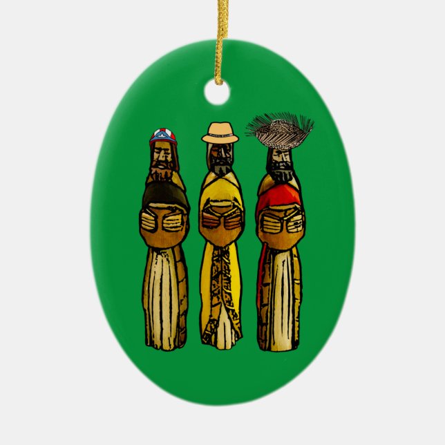 Puerto Rican Three Wise Men Ceramic Ornament (Front)